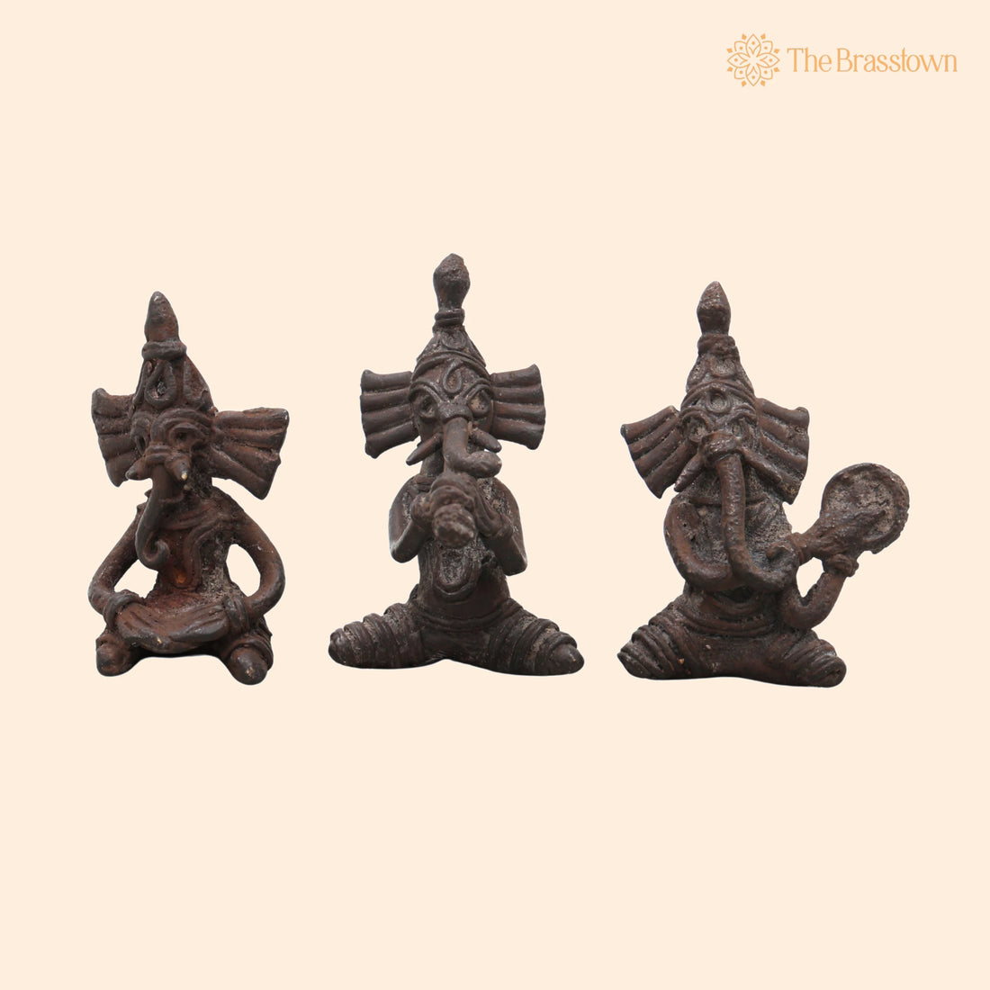 Brass Dhokra Ganesha with Musicians Sculpture – Handcrafted Bastar Art for Home Décor &amp; Gifting 2.5 Inch 1