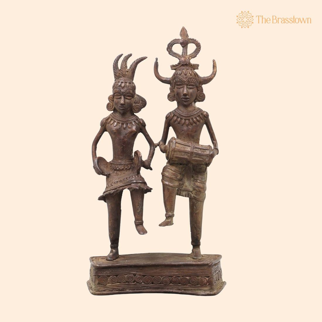 Brass Dhokra Folk Singing Couple Sculpture – Handcrafted Bastar Art for Home Décor &amp; Gifting 11 Inch 1