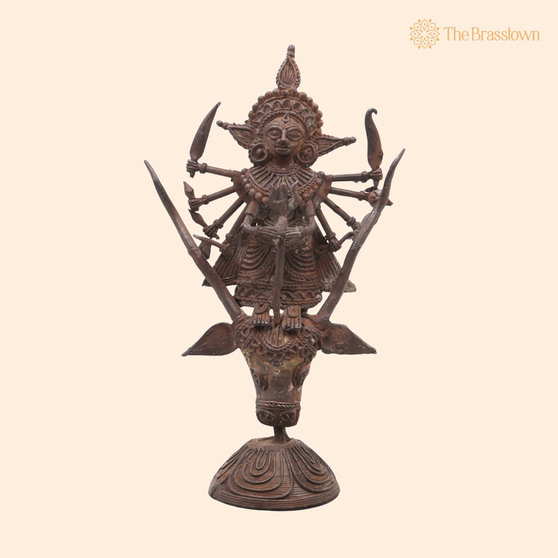 Brass Dhokra Durga Idol – Handcrafted Bastar Tribal Art Style for Home Décor &amp; Gifting 9 Inch 1
