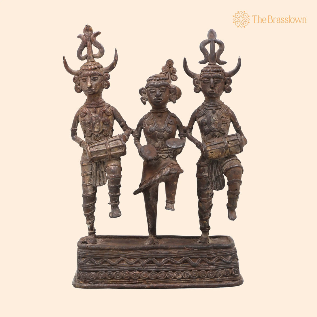 Brass Dhokra Musician and Dancing Idol – Handcrafted Bastar Art for Home Décor &amp; Gifting 10 Inch 1