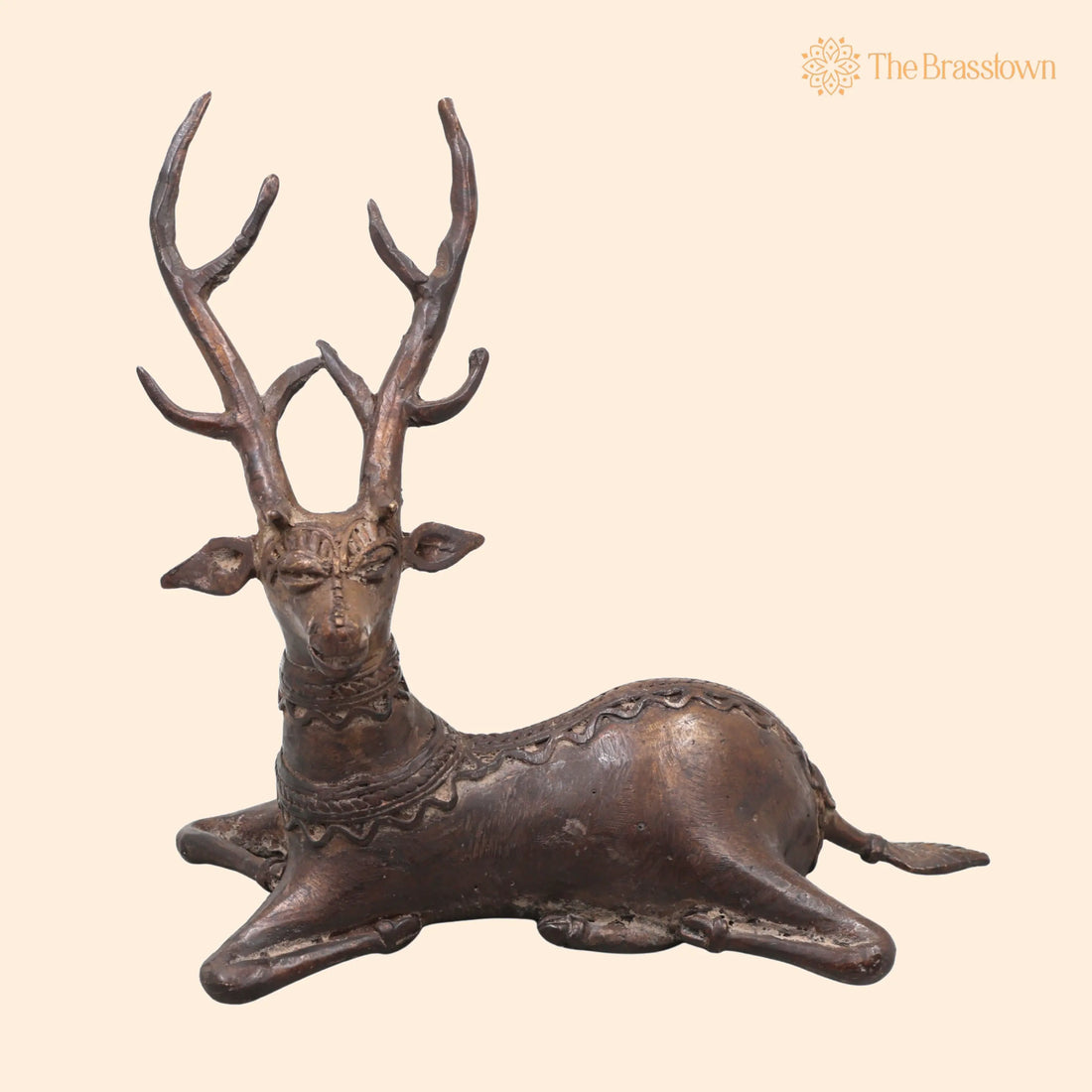 Brass Dhokra Deer Sculpture – Handcrafted Large, Bastar Tribal Art for Home Décor &amp; Gifting 7 Inch 1