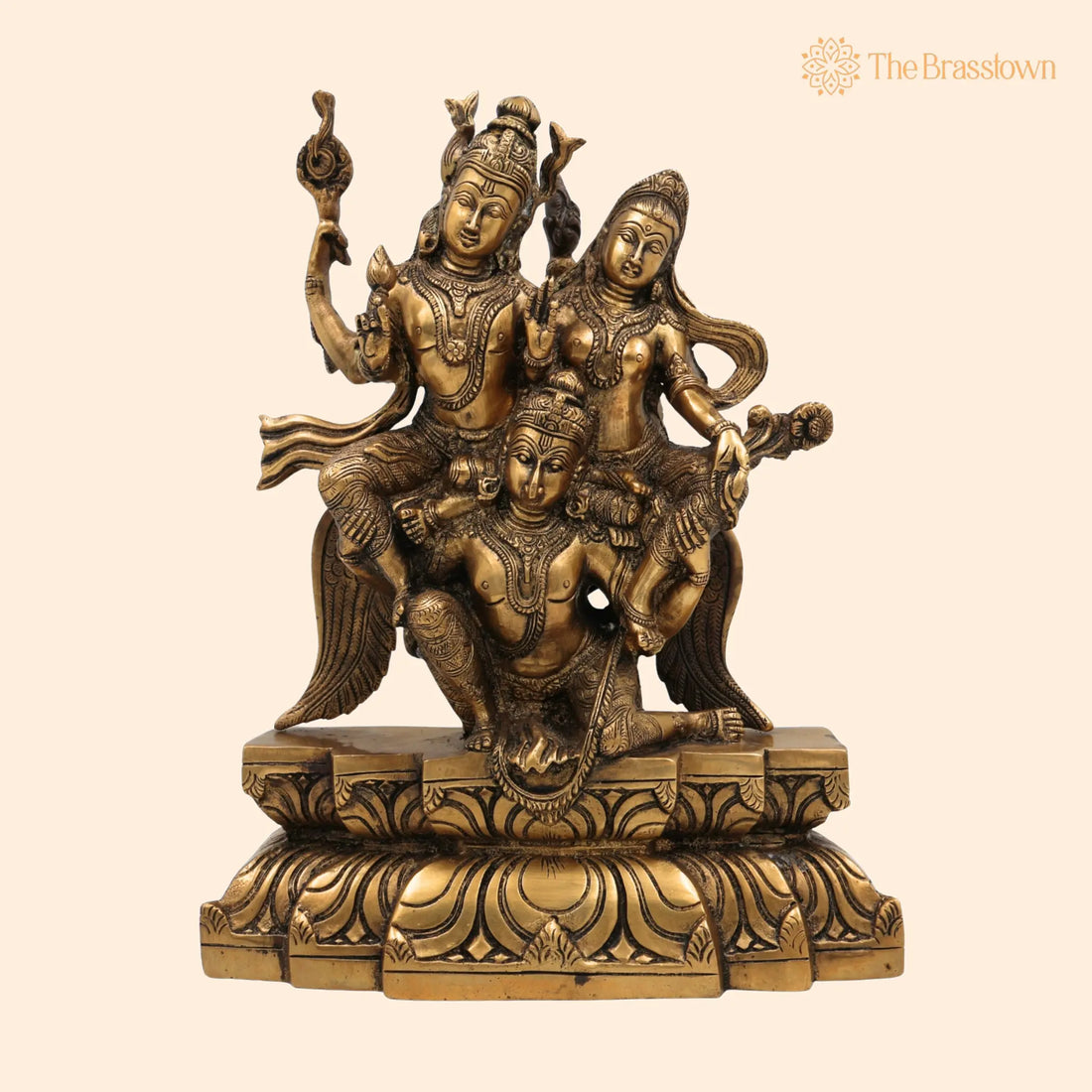 Brass Vishnu Lakshmi on Garuda Idol – Handcrafted Narayana Lakshmi Garudadhvaja Murti for Puja, Home Mandir &amp; Décor 12 Inch 1