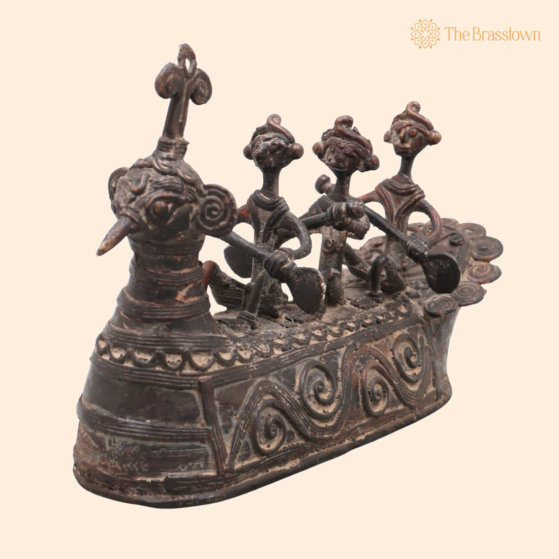 Brass Boat Sculpture with Tribal People – Handcrafted Bastar Art for Home Décor &amp; Gifting 4.5 Inch 1