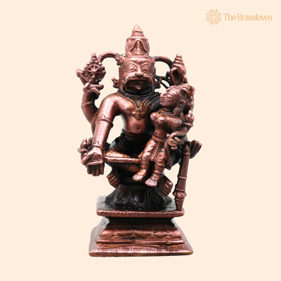 Copper Lakshmi Narasimha Idol – Narasimha Swamy Murti, Handcrafted Traditional Statue for Pooja, Home Décor &amp; Gifting 3 Inch 1