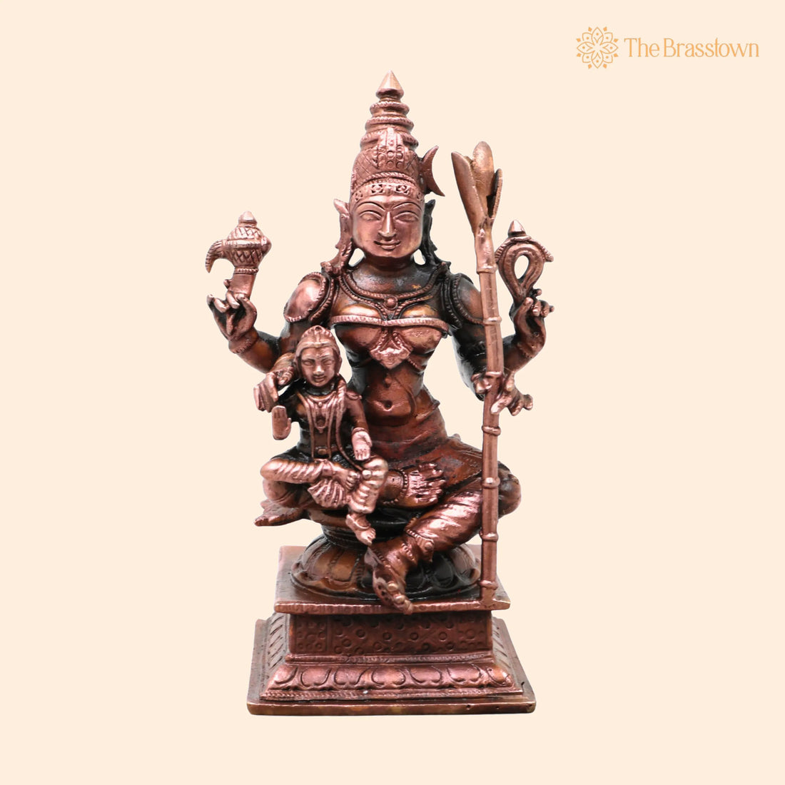 Copper Lalitha Devi with Bala Ambika Idol – Handcrafted Traditional Murti for Pooja, Home Décor &amp; Gifting 4.5 Inch 1