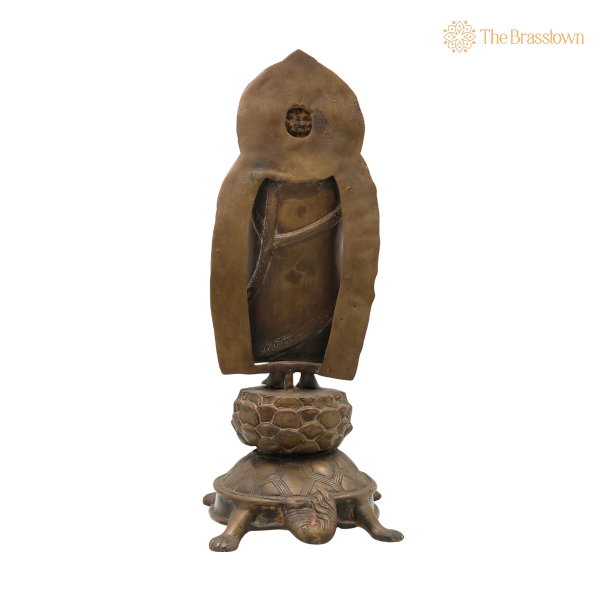 Brass Standing Buddha on Tortoise Idol – Handcrafted Buddha Murti Statue Vigraha Pratima Moorthi Sculpture for Puja, Home Mandir &amp; Décor 19 Inch 4