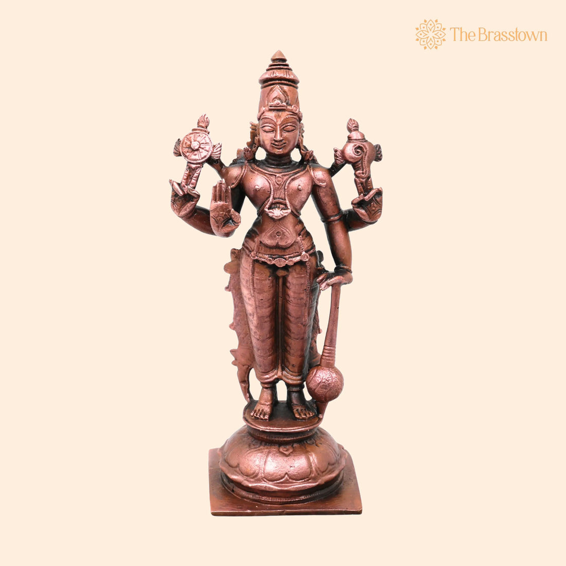 Copper Vishnu Figurine – Lord Narayana Murti, Handcrafted Traditional Statue for Pooja, Home Décor &amp; Gifting 6.5 Inch 1
