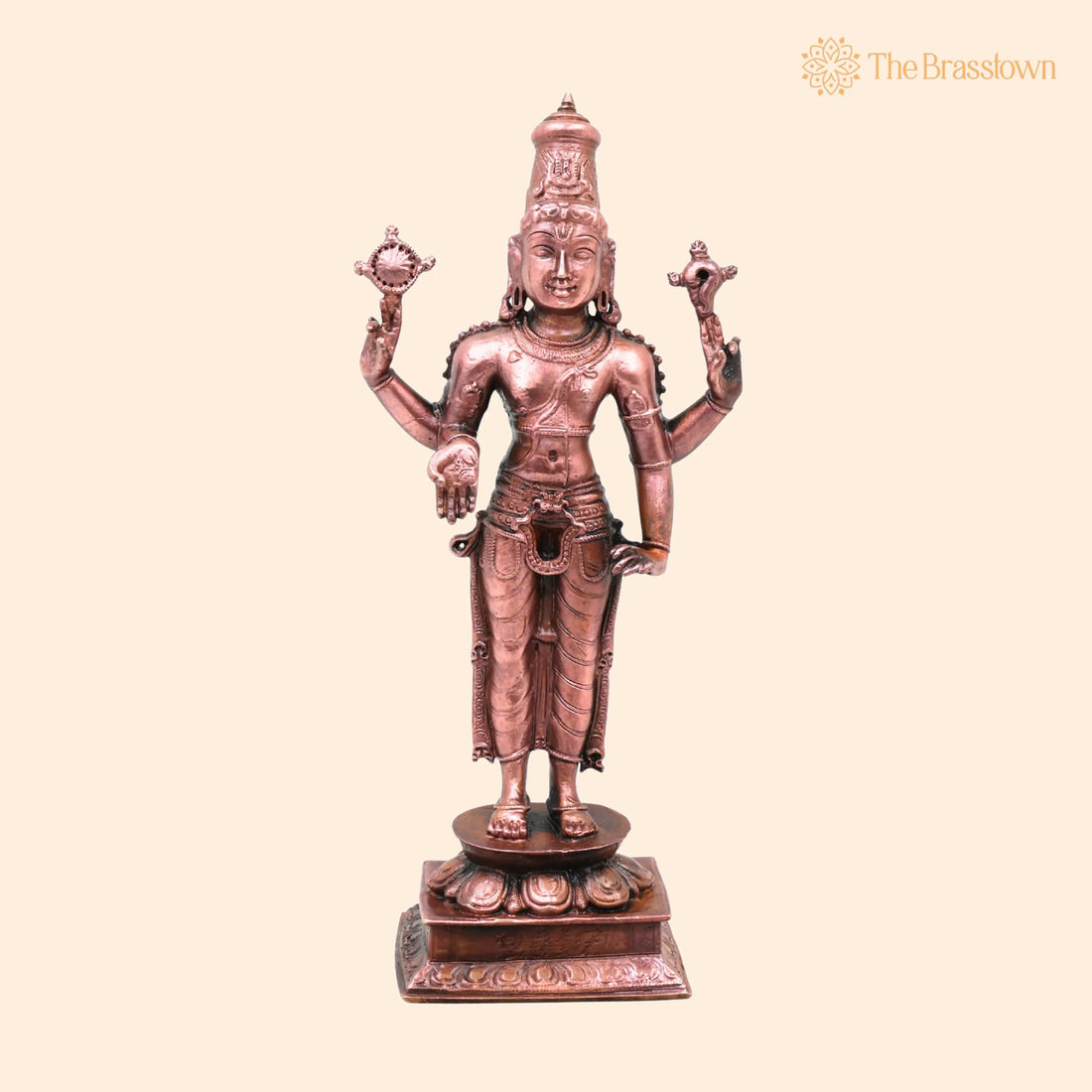 Copper Vishnu Idol – Handcrafted Narayana Murti for Pooja, Home Décor &amp; Gifting, Traditional Hindu Statue 8 Inch 1