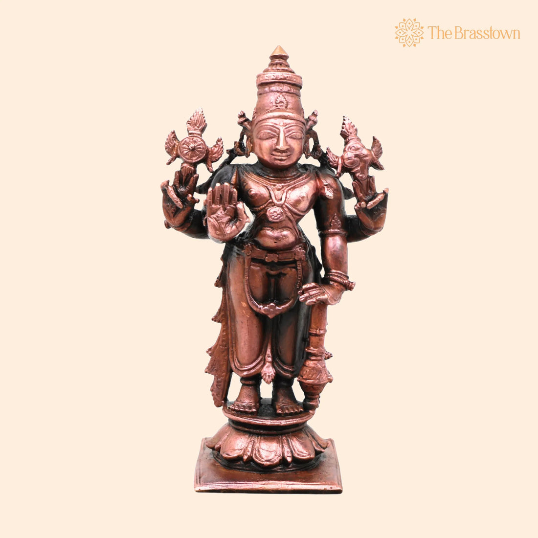 Copper Vishnu Idol – Narayana Murti, Handcrafted Traditional Statue for Pooja, Home Décor &amp; Gifting 4.5 Inch 1