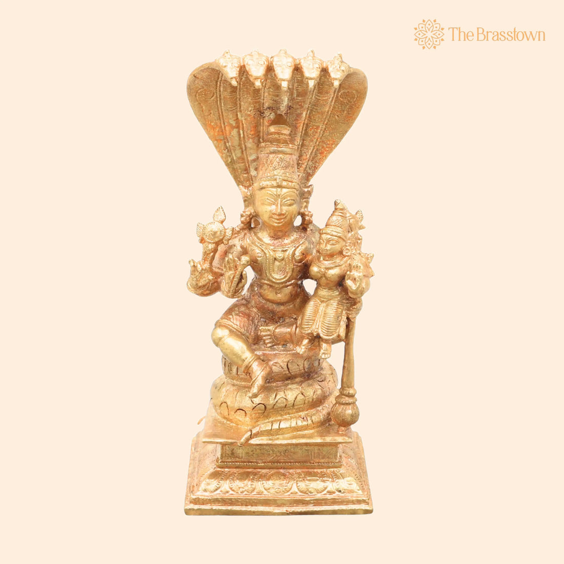Bronze Vishnu Lakshmi Sheshnag Idol – Handcrafted Lakshmi Narayan Murti for Pooja, Home Décor &amp; Gifting 4.5 Inch 1