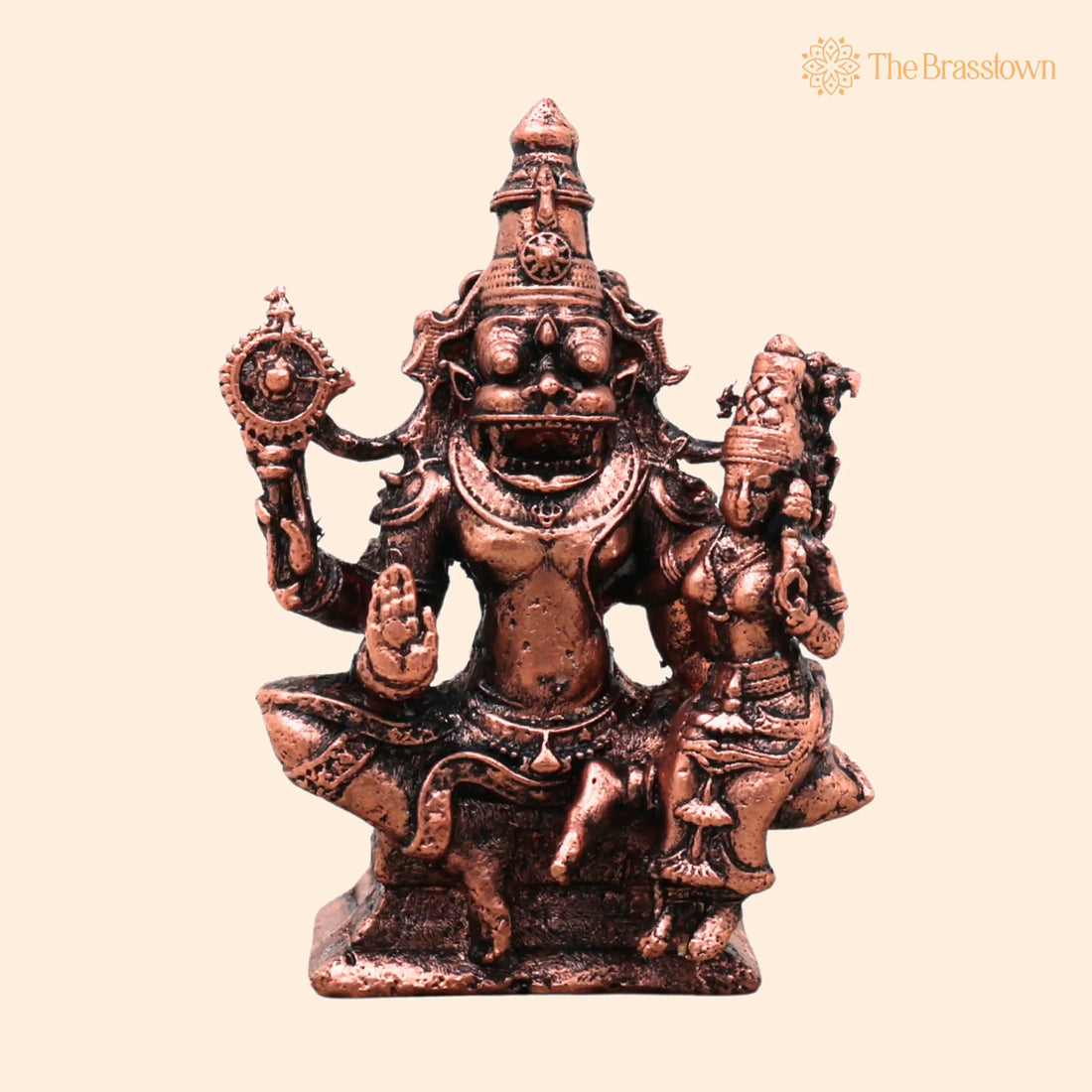 Small Copper Narasimha Lakshmi Idol – Handcrafted Traditional Murti for Puja, Home Mandir &amp; Décor 2 Inch 1