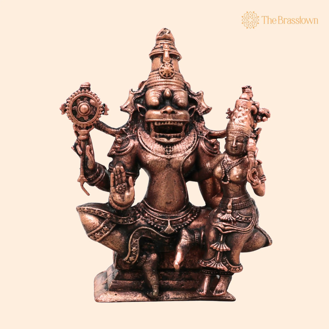 Copper Lakshmi Narasimha Idol – Handcrafted Sri Narasimha Swamy Murti for Pooja, Home Temple, Vastu Décor &amp; Gifting 3 Inch 1