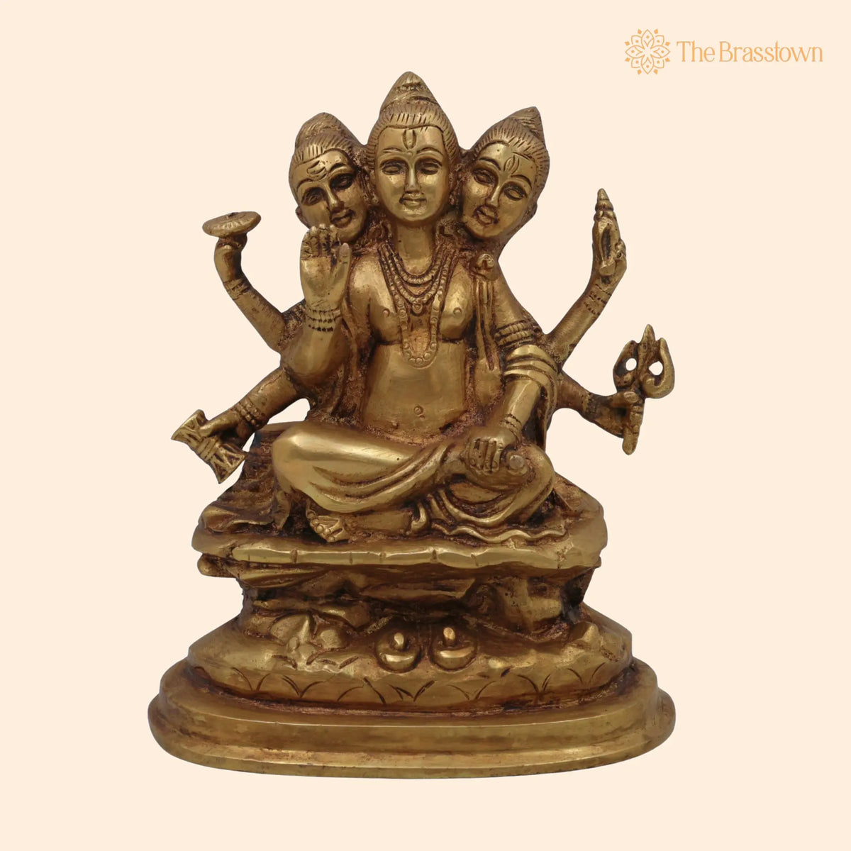 Brass Dattatreya Idol – Pital Trimurti Datta Murti, Handcrafted Datta Bhagwan Statue for Pooja, Home Décor &amp; Gifts 6 Inch 1
