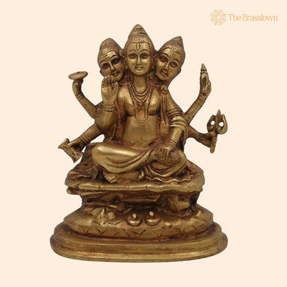 Brass Dattatreya Idol – Pital Trimurti Datta Murti, Handcrafted Datta Bhagwan Statue for Pooja, Home Décor &amp; Gifts 6 Inch 1