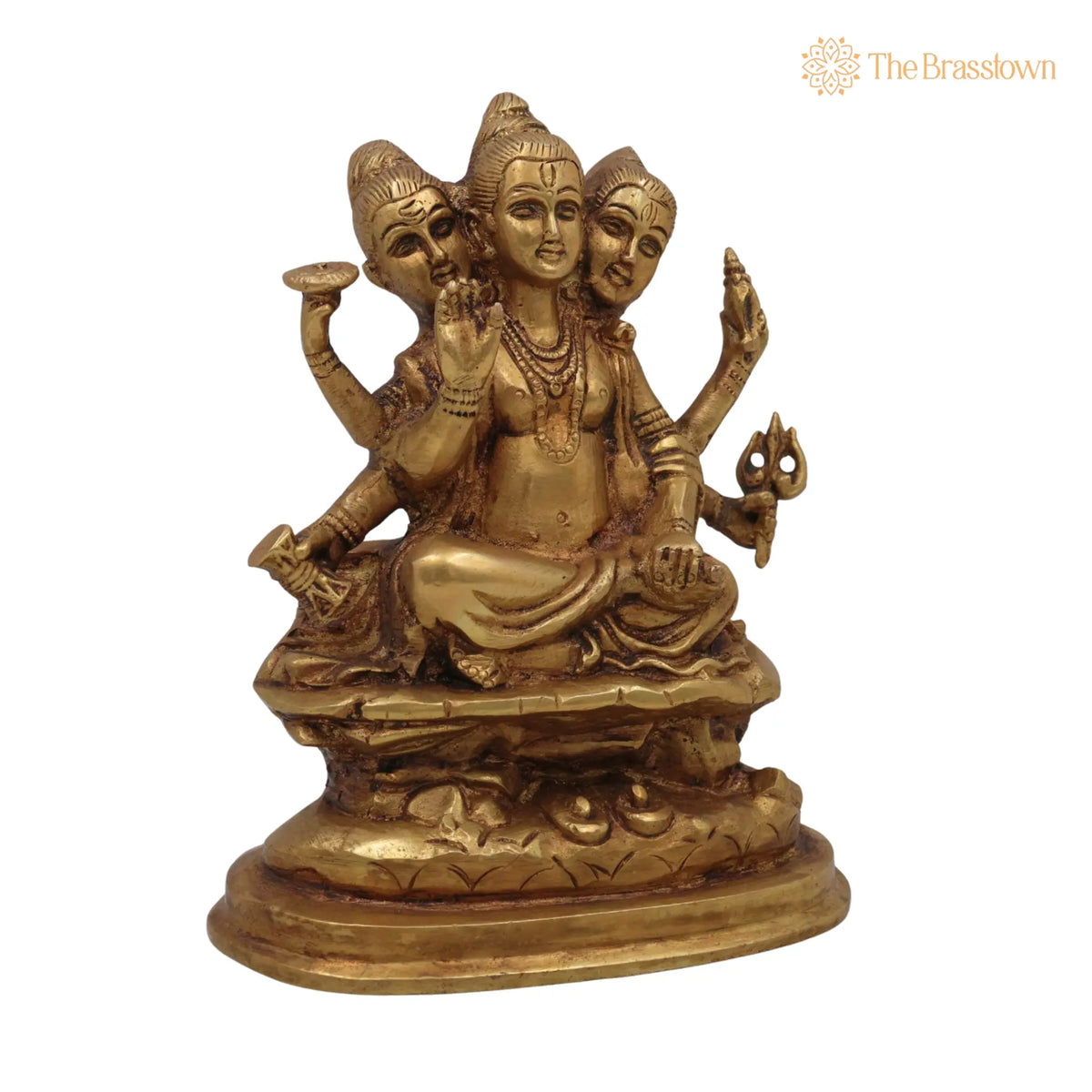 Brass Dattatreya Idol – Pital Trimurti Datta Murti, Handcrafted Datta Bhagwan Statue for Pooja, Home Décor &amp; Gifts 6 Inch 2