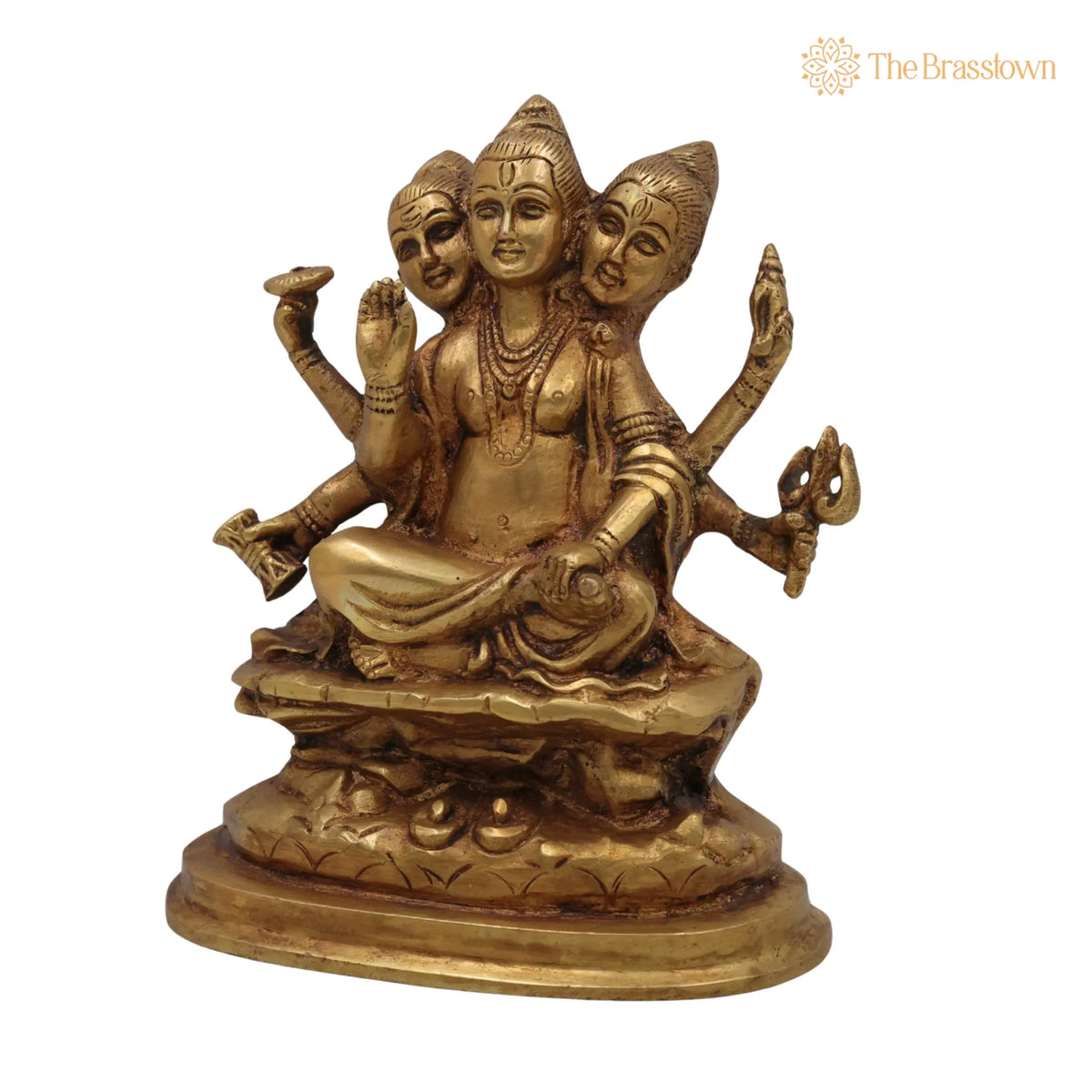 Brass Dattatreya Idol – Pital Trimurti Datta Murti, Handcrafted Datta Bhagwan Statue for Pooja, Home Décor &amp; Gifts 6 Inch 3
