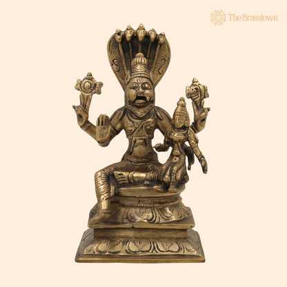 Brass Lakshmi Narasimha Idol – Handcrafted Laxmi Narasingh Ji Ki Murti, Narasingha Silai for Puja, Home Mandir &amp; Décor 7 Inch 1