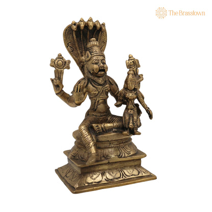 Brass Lakshmi Narasimha Idol – Handcrafted Laxmi Narasingh Ji Ki Murti, Narasingha Silai for Puja, Home Mandir &amp; Décor 7 Inch 2