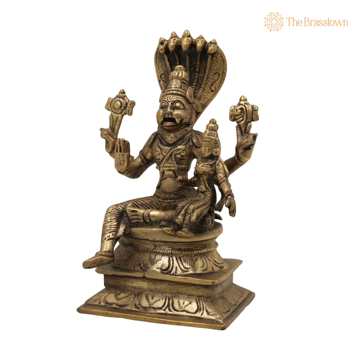 Brass Lakshmi Narasimha Idol – Handcrafted Laxmi Narasingh Ji Ki Murti, Narasingha Silai for Puja, Home Mandir &amp; Décor 7 Inch 3