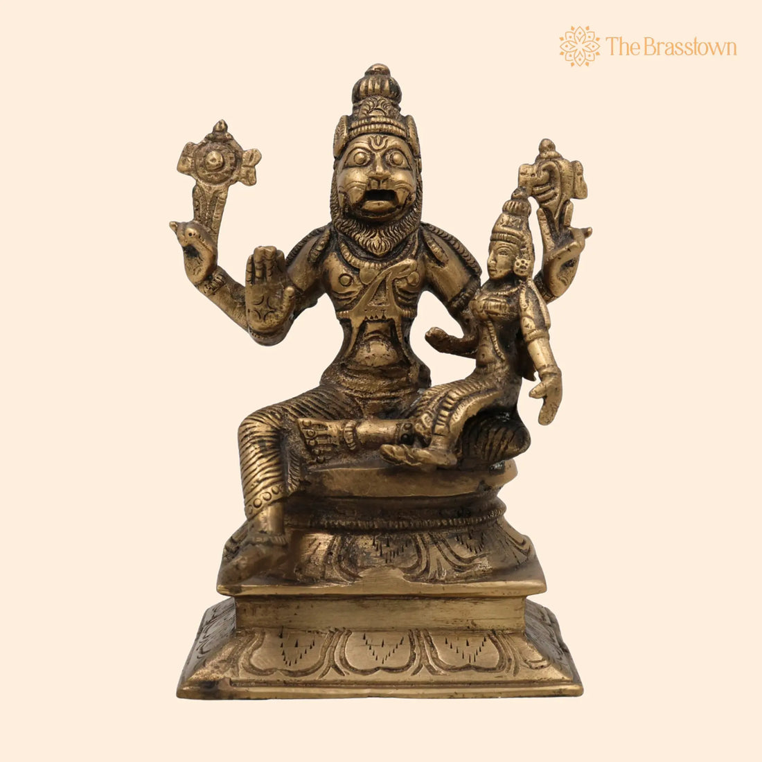 Brass Lakshmi Narasimha Swamy Idol – Handcrafted Yoga Narasimha, Lakshmi Nrisimha, Ugra Narasingha, Temple &amp; Home Décor 6.5 Inch 1