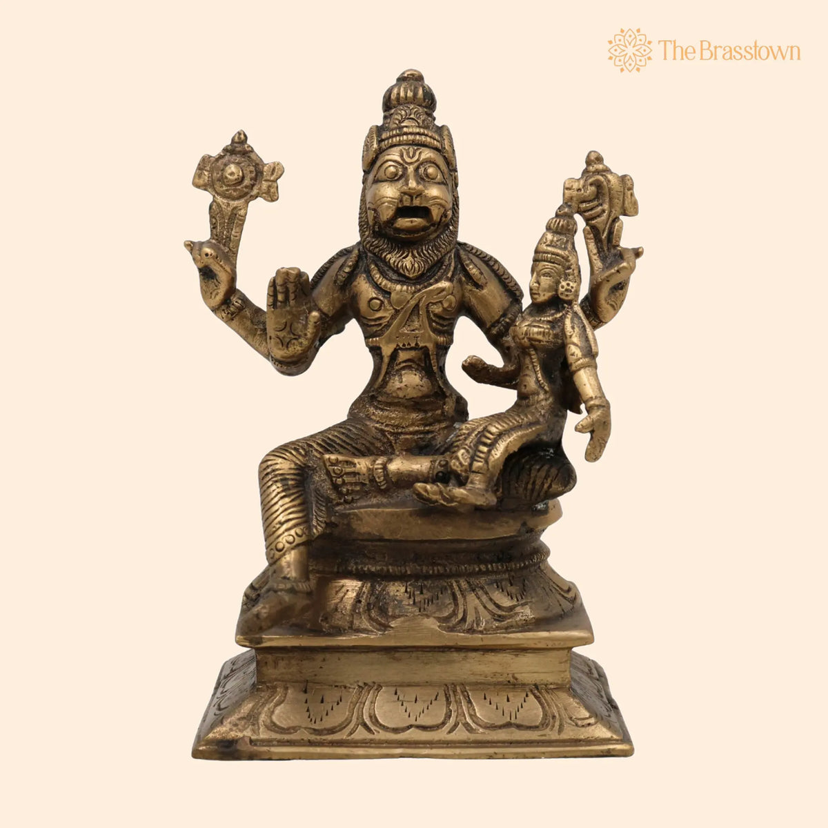 Brass Lakshmi Narasimha Swamy Idol – Handcrafted Yoga Narasimha, Lakshmi Nrisimha, Ugra Narasingha, Temple &amp; Home Décor 6.5 Inch 1