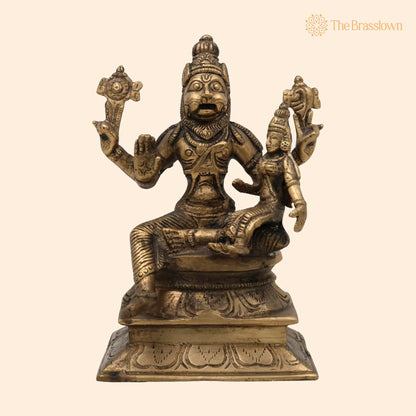 Brass Lakshmi Narasimha Swamy Idol – Handcrafted Yoga Narasimha, Lakshmi Nrisimha, Ugra Narasingha, Temple &amp; Home Décor 6.5 Inch 1