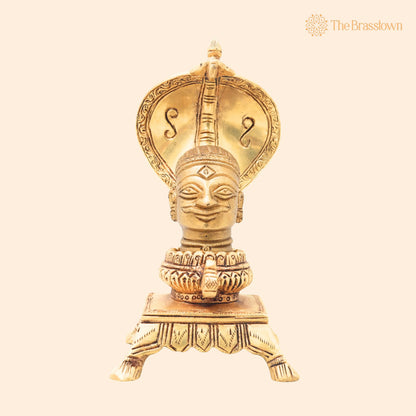 Brass Shiva head with Sheshnag – Handcrafted Traditional Murti for Puja, Home Mandir &amp; Décor 7 Inch 1