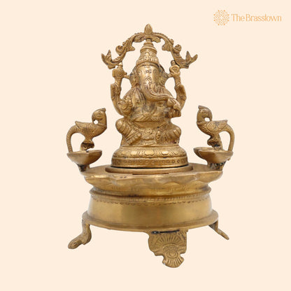 Brass Ganesh Diya Idol for Pooja – Handcrafted Vinayaka Deepam, Ganapati Pillaiyar Vilakku for Aarti, Puja &amp; Home Mandir Décor 9 Inch 1
