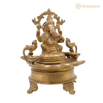 Brass Ganesh Diya Idol for Pooja – Handcrafted Vinayaka Deepam, Ganapati Pillaiyar Vilakku for Aarti, Puja &amp; Home Mandir Décor 9 Inch 2