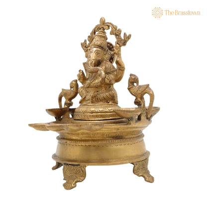 Brass Ganesh Diya Idol for Pooja – Handcrafted Vinayaka Deepam, Ganapati Pillaiyar Vilakku for Aarti, Puja &amp; Home Mandir Décor 9 Inch 3