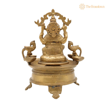 Brass Ganesh Diya Idol for Pooja – Handcrafted Vinayaka Deepam, Ganapati Pillaiyar Vilakku for Aarti, Puja &amp; Home Mandir Décor 9 Inch 4