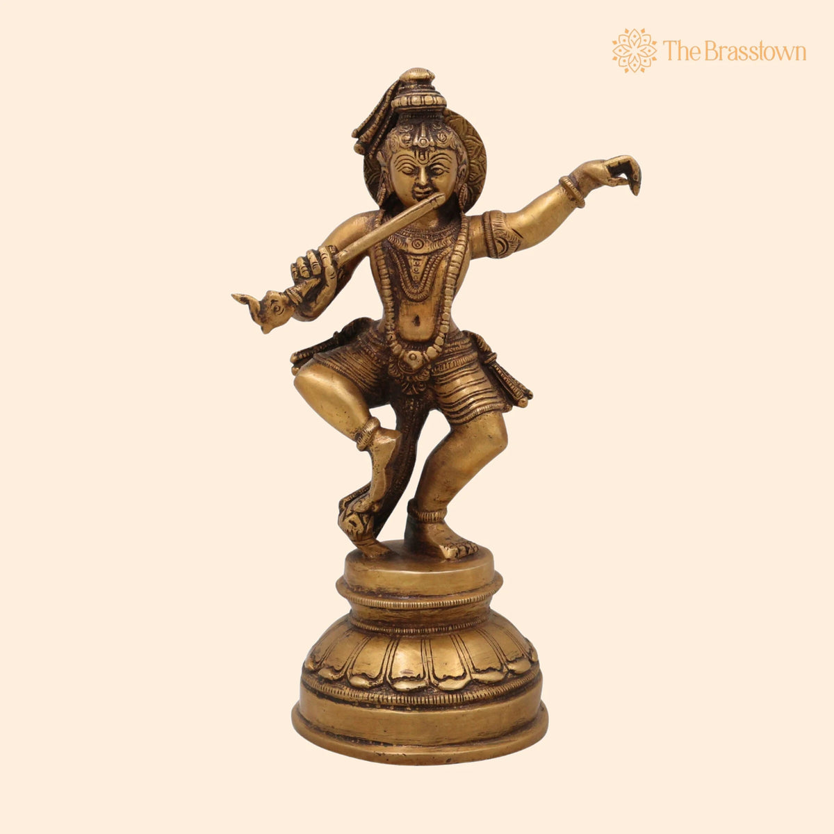 Brass Bal Gopal Krishna Idol – Handcrafted Laddu Gopal Murti, Makhan Chor Kanha Statue, Natkhat Krishna Sculpture for Pooja 9 Inch 1