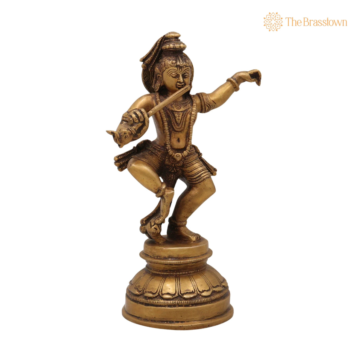 Brass Bal Gopal Krishna Idol – Handcrafted Laddu Gopal Murti, Makhan Chor Kanha Statue, Natkhat Krishna Sculpture for Pooja 9 Inch 2