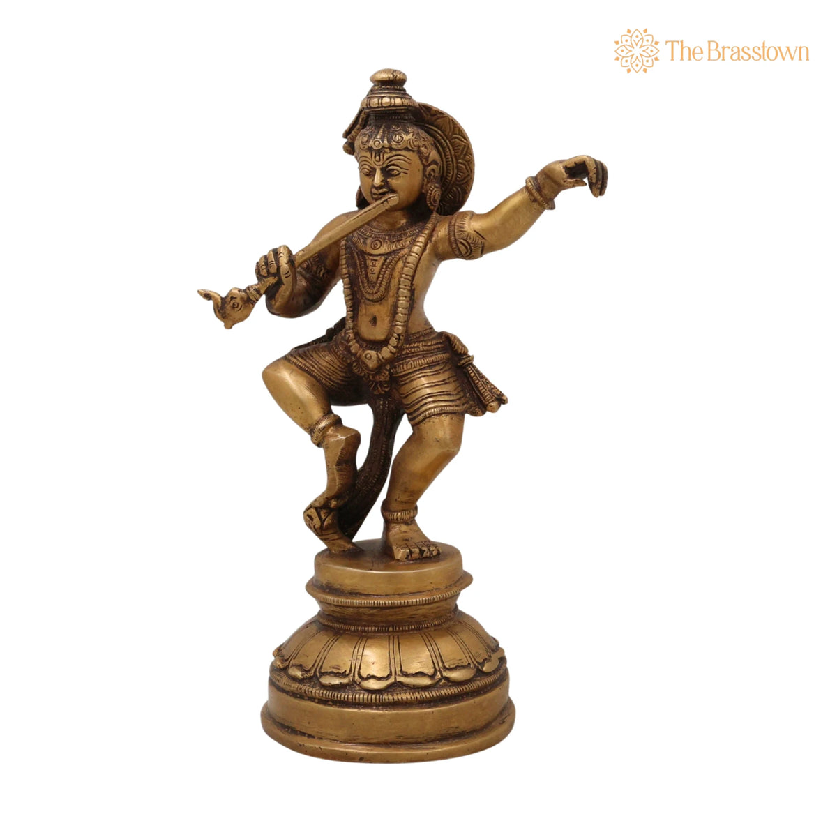 Brass Bal Gopal Krishna Idol – Handcrafted Laddu Gopal Murti, Makhan Chor Kanha Statue, Natkhat Krishna Sculpture for Pooja 9 Inch 3
