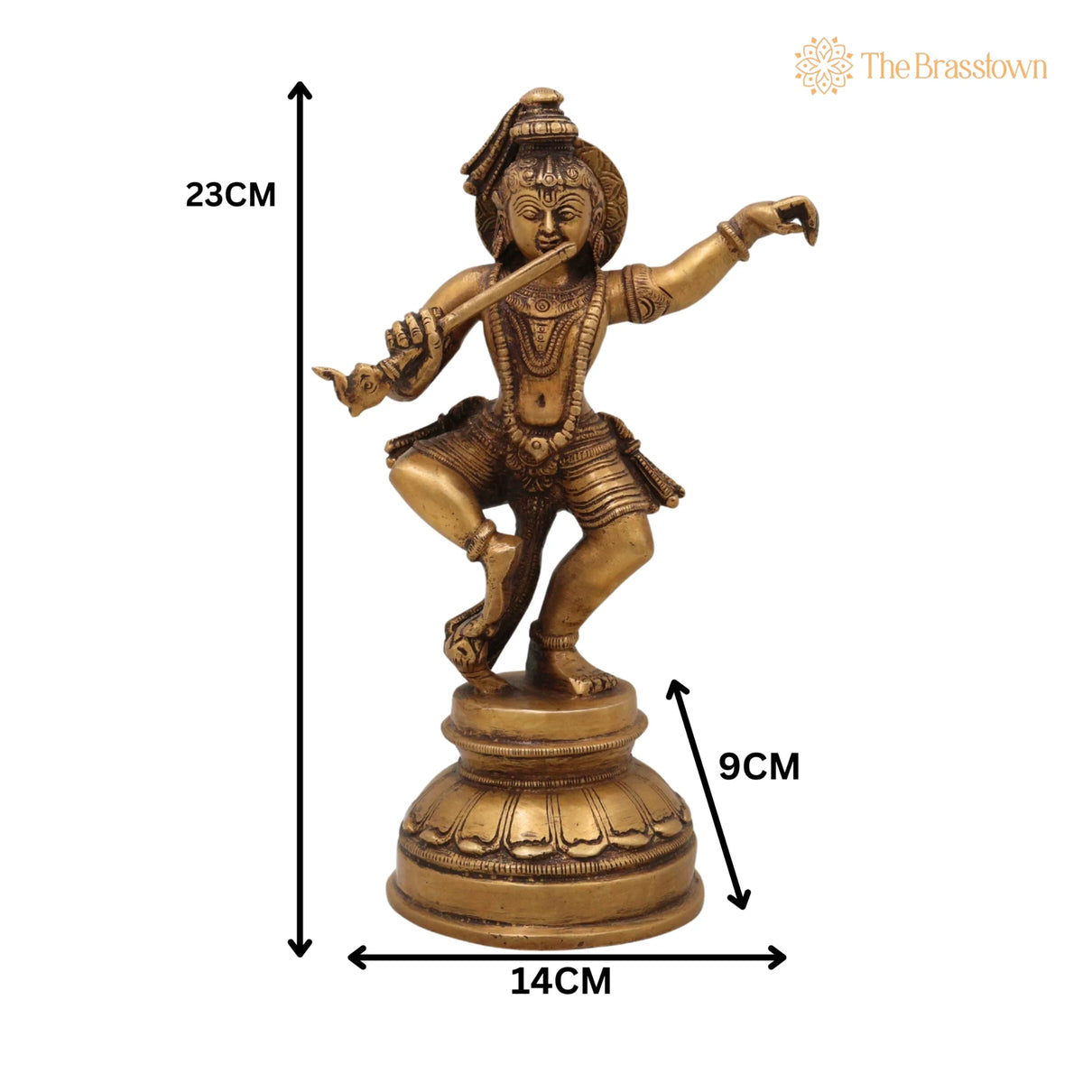 Brass Bal Gopal Krishna Idol – Handcrafted Laddu Gopal Murti, Makhan Chor Kanha Statue, Natkhat Krishna Sculpture for Pooja 9 Inch 5