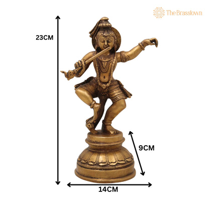 Brass Bal Gopal Krishna Idol – Handcrafted Laddu Gopal Murti, Makhan Chor Kanha Statue, Natkhat Krishna Sculpture for Pooja 9 Inch 5