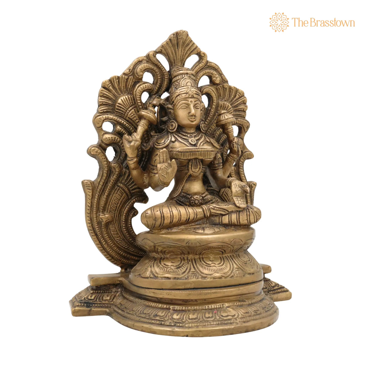 Brass Mahalakshmi Padmasana Idol with Prabhavali – Handcrafted Shree Lakshmi, Kamala Devi, Dhana Lakshmi, Gaja Lakshmi 9.5 Inch 2