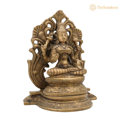 Brass Mahalakshmi Padmasana Idol with Prabhavali – Handcrafted Shree Lakshmi, Kamala Devi, Dhana Lakshmi, Gaja Lakshmi 9.5 Inch 2