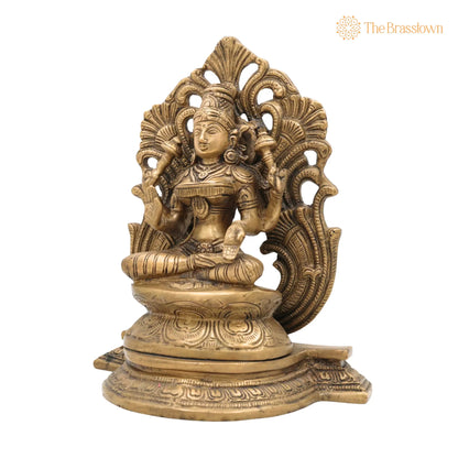 Brass Mahalakshmi Padmasana Idol with Prabhavali – Handcrafted Shree Lakshmi, Kamala Devi, Dhana Lakshmi, Gaja Lakshmi 9.5 Inch 3