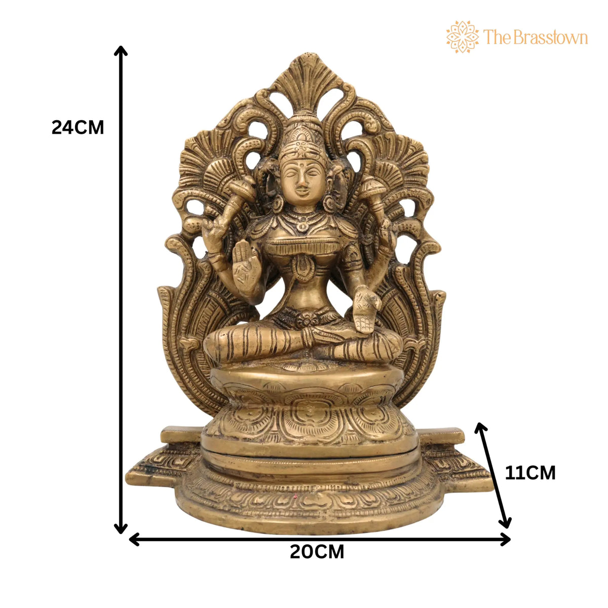Brass Mahalakshmi Padmasana Idol with Prabhavali – Handcrafted Shree Lakshmi, Kamala Devi, Dhana Lakshmi, Gaja Lakshmi 9.5 Inch 5