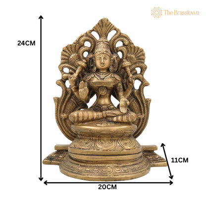 Brass Mahalakshmi Padmasana Idol with Prabhavali – Handcrafted Shree Lakshmi, Kamala Devi, Dhana Lakshmi, Gaja Lakshmi 9.5 Inch 5