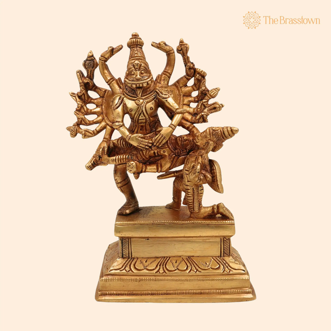 Brass Handcrafted Lord Narasimha Swamy Idol Killing Hiranyakashipu – Pital Yoga-Narasimha Murti for Pooja &amp; Décor 7 Inch 1