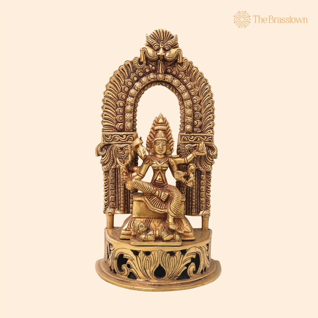 Brass Mariamman Idol – Mariamma Shakti Amman Statue, Samayapuram Angala Parameshwari Murti, Handmade Peetal Pooja Décor Gift 11 Inch 1