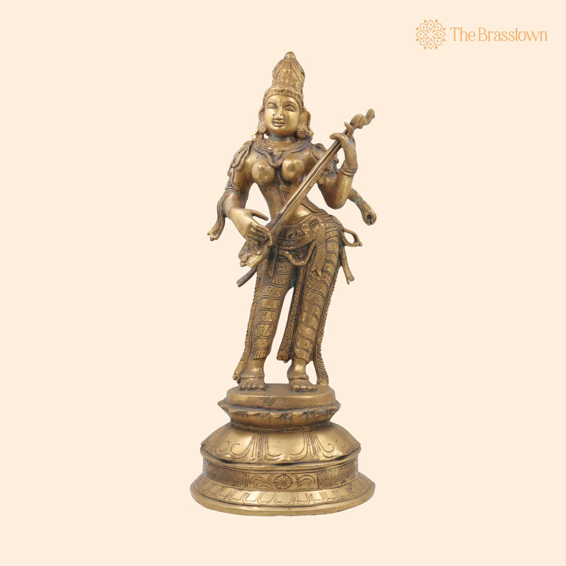 Brass Goddess Saraswati Idol – Handcrafted Sarasvati Statue, Saraswathi Vigraha For Pooja And Home Décor 22 Inch 1