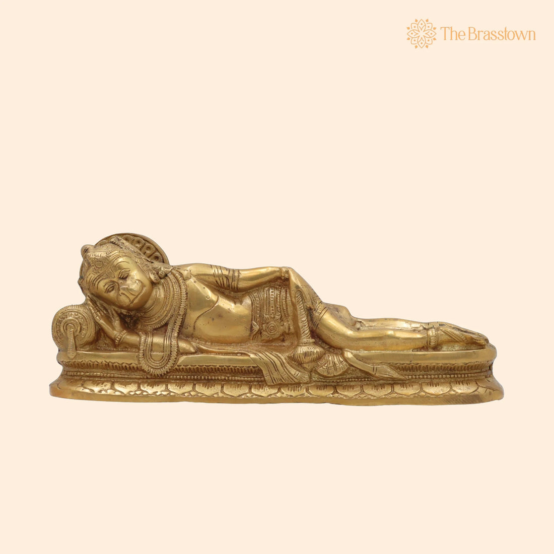 Brass Sleeping Hanuman Idol – Handcrafted Pavanputra Maruti Anjaneya Murti for Home Temple Décor &amp; Puja 5 Inch 1