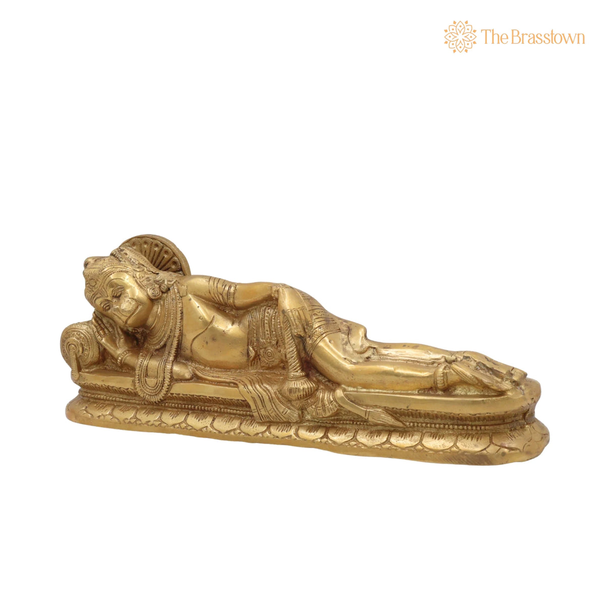 Brass Sleeping Hanuman Idol – Handcrafted Pavanputra Maruti Anjaneya Murti for Home Temple Décor &amp; Puja 5 Inch 3