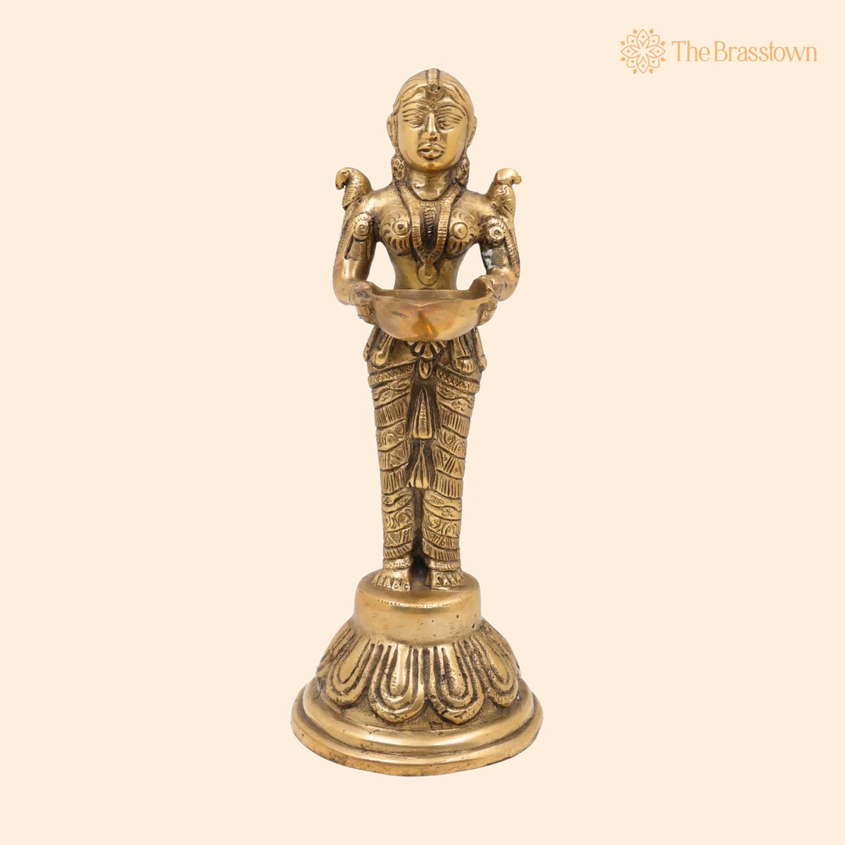 Brass Deep Lakshmi – Handcrafted Deep Lady Brass, Lamp Lady, Diya, Lady Standing With Lamps, Deeplakshmi, Deep Laxmi 10 Inch 1