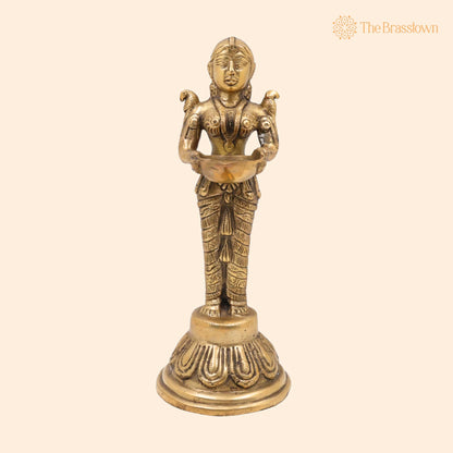 Brass Deep Lakshmi – Handcrafted Deep Lady Brass, Lamp Lady, Diya, Lady Standing With Lamps, Deeplakshmi, Deep Laxmi 10 Inch 1