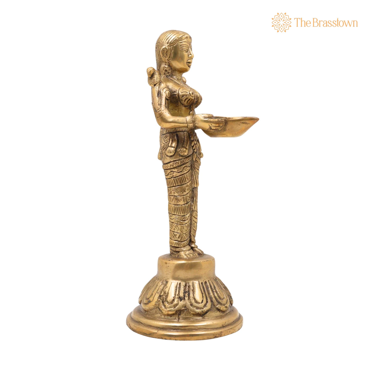 Brass Deep Lakshmi – Handcrafted Deep Lady Brass, Lamp Lady, Diya, Lady Standing With Lamps, Deeplakshmi, Deep Laxmi 10 Inch 2