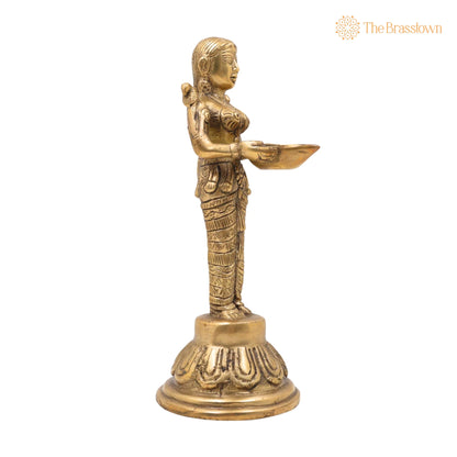 Brass Deep Lakshmi – Handcrafted Deep Lady Brass, Lamp Lady, Diya, Lady Standing With Lamps, Deeplakshmi, Deep Laxmi 10 Inch 2